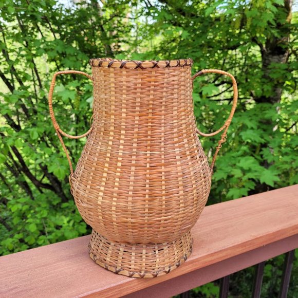 Vintage Boho Wicker Antique Woven Basket Vase